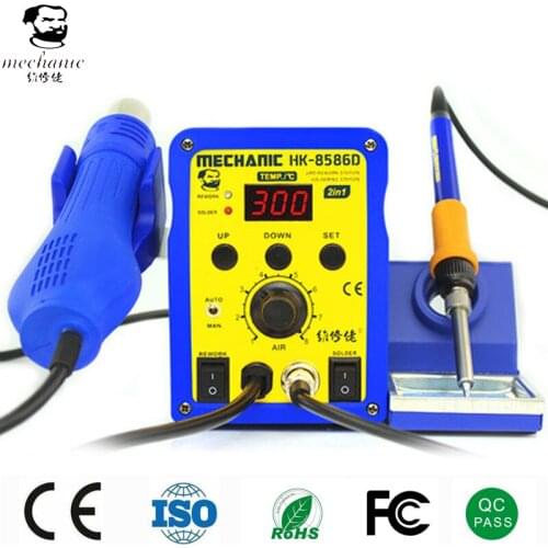 8 Sets MECHANIC 2 In 1 Hot Air Gun LCD Digital Display Welding Rework Station For Cell-phone BGA SMD PCB IC Repair Solder Iron