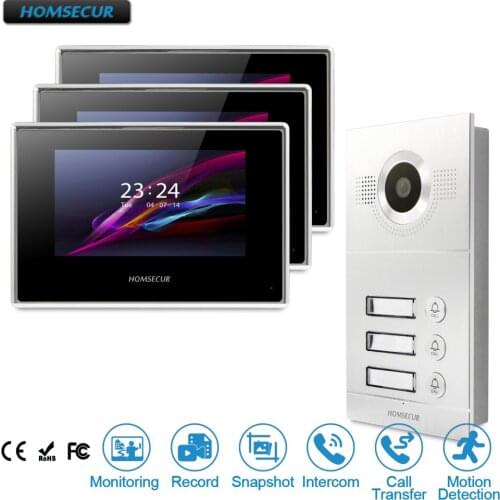 HOMSECUR 7" Video&Audio Smart Doorbell with Outdoor Monitoring for 3 Apartment BC121-3S+BM716-G