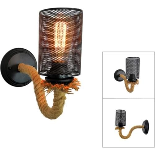 Vintage Hemp Rope Wall Lamp Metal E27 Wall Sconce Living Loft Lighting Decor Bedroom Lamp(without Bulb)