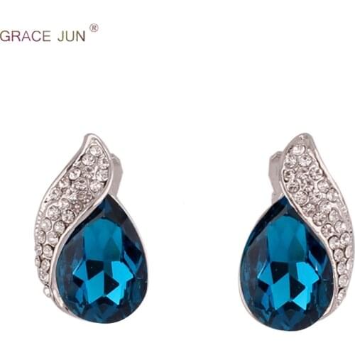 High-grade Silver Plated Rhinestone Crystal Tear Drop Clip on Earrings No Pierced for Women Wedding Luxury No Hole Earring