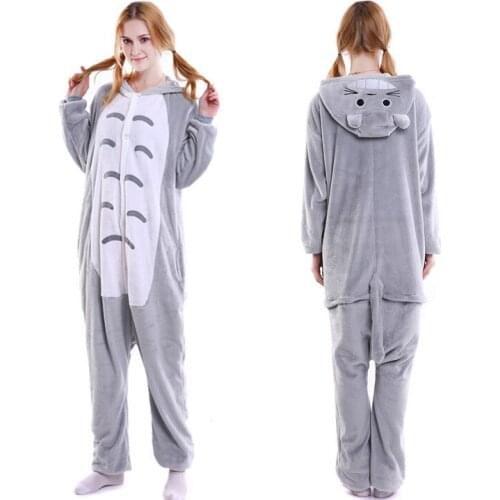 Adults Pajamas Women Flannel Sleepwear Unisex Cute Totoro Neighbor Cartoon Animal Pajama Set Hooded Pyjamas Kigurumi