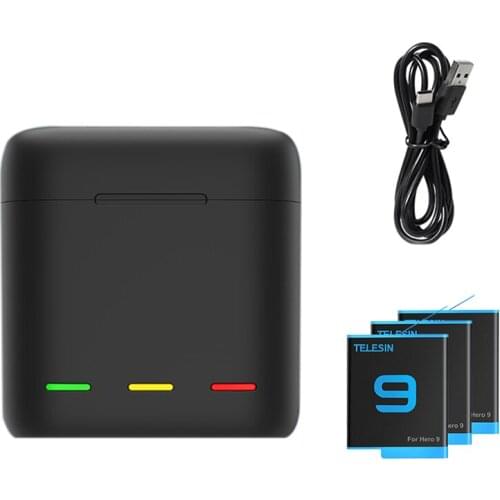 TELESIN GP-BNC-902 3 Batteries + Battery Charger With TF Card Reader Batteria Charger Storage Box For Gopro Hero 9