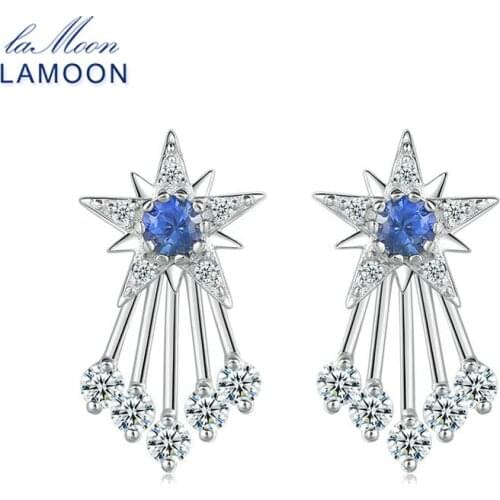 LAMOON Earring For Women Blue Corundum Shooting Star 925 Sterling Silver White Gold Plated Fine Jewelry LMEI079