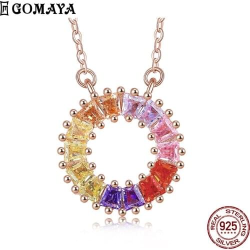 GOMAYA Necklaces For Women 925 Sterling Silver Inlay Colorful Zircon Rainbow Type Pendent Necklace Elegent Life Stylish Jewelry