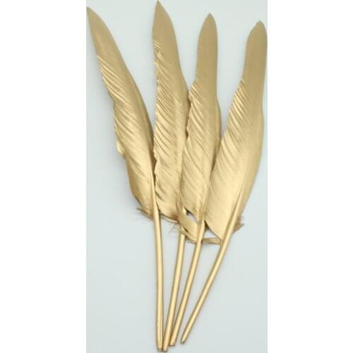 20pcs/lot Gold Goose Feathers 30-35cm/12-14inch Wedding Decoration Accessories Plumes DIY Gold Feathers For Crafts Plumas