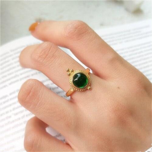 18k Gold 100% 925 Sterling Silver Jewelry Rings For Women Personality High Quality Temperament Fashion Green Crystal open Ring
