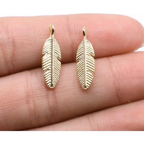 20pcs Charms Feather KC Gold Color Alloy DIY Jewelry Making Accessories 20x6mm