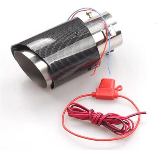 35-61MM IN-89MM OUT Car Exhaust Muffler Pipe Tip Carbon Fiber Look Stainless steel w/ RED LED Light
