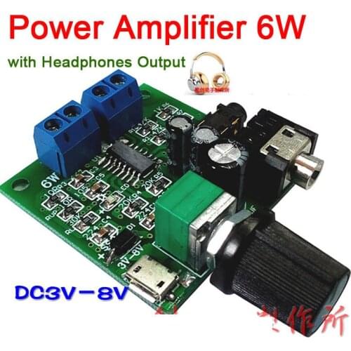 6W+6W Micro USB Power Amplifier Stereo AMP Audio board w Headphone Output