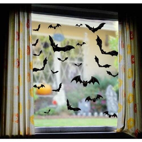 9 Sheet 66Pcs Happy Halloween Bat Sticker for Bar Party KTV Haunted House Window Glass Decoration Wall Stickers