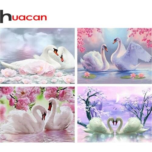 Huacan 5d Diamond Painting Full Drill Square Swan Kits Diamond Embroidery Cross Stitch Animal Mosaic Decor For Home