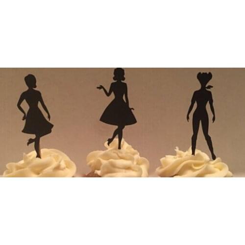 Glitter 50s Pin-up girl Silhouette cupcake toppers Bachelorette Hem night Party wedding birthday baby shower party toothpicks