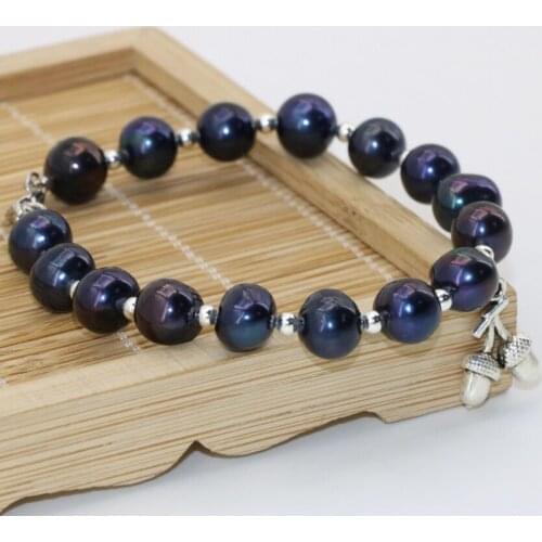 New diy fashion unique clasp natural black freshwater cultured pearl 8-9mm round beads bracelets elegant jewelry 7.5inch B2750