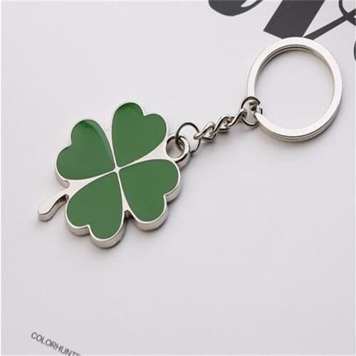 Stainless Green Leaf Keychain Fashion Creative Beautiful Four Leaf Clover Steel Lucky Key Chain Jewelry B074