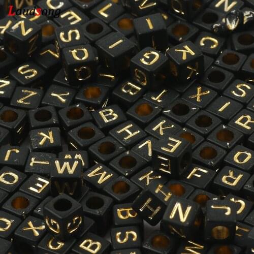 100/200/300/400/500pcs Black and Gold Mixed Letter Acrylic Beads Square Alphabet Beads For Jewelry Making Diy Bracelet Necklace
