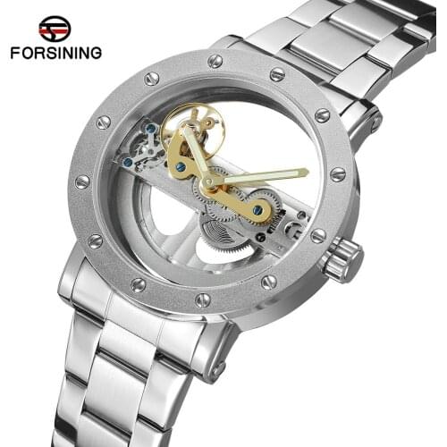 Fashion Forsining Luxury Automatic Steel Transparent Hollow Mens Mechanical Watches Trend Hip Hop Sports Male Wristwatch Relogio