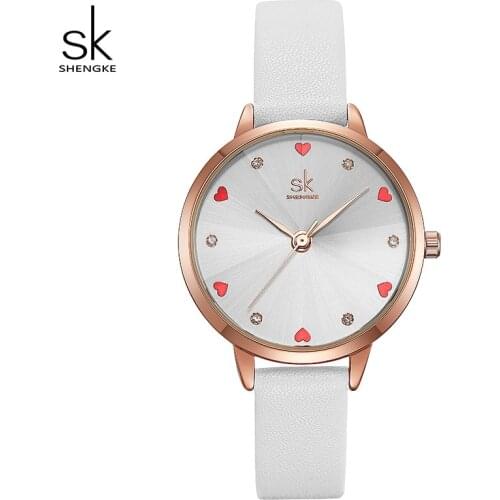 Shengke Women Watches Top Brand Luxury Quartz Ladies Heart Dial Leather Wrist Watch Relogio Feminino 2019 SK Women Watches K8049