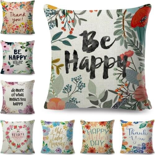 Nordic Style Cushion Cover Decor Plant Floral Print Pillowcase for Sofa Home Car Flower Be Happy Pillow Case 45x45cm