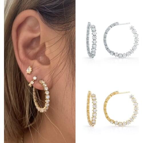 CRMYA Sparkly Crystal Cubic Zirconia Gold Silver Plated Hoop Earring For Women Wedding Fashion Jewelry