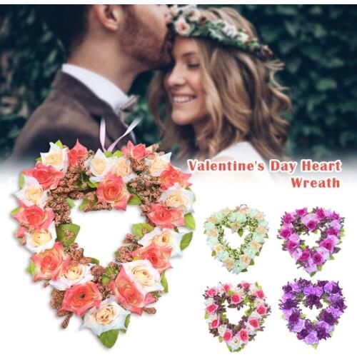 Handmade Flower Wreath for Valentines Day Love Heart Shape Garland Wreath Wall Hanging Decoration Party Holiday Home Dropship