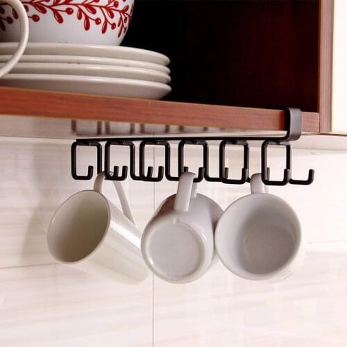 1PC Double-Row Hook Hanging Cup Holder Kitchen Hook Rack Punch-free Wall Cabinet kitchen Organiazer Rack Hanging Cup Holder