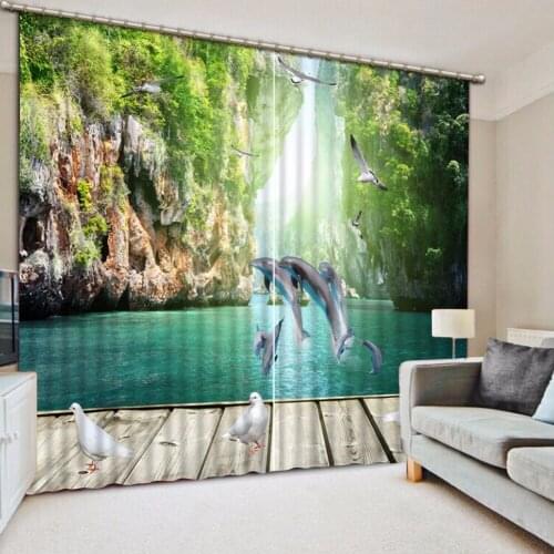 Photo Custom Size 3D Curtain Bedroom Mountain View Dolphins Bathroom Curtain Blackout Curtain Fabric Window Curtain Living Room