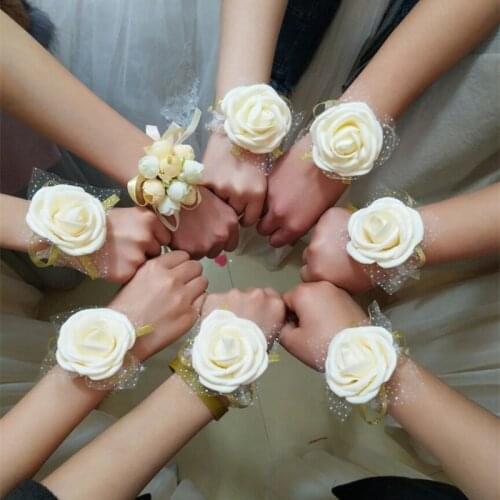 2Pcs Team Bride Artificial Rose Wrist Flower Bride To Be Bridesmaids Gift Wedding Gifts for Guests Bridal Party Favors Supplies