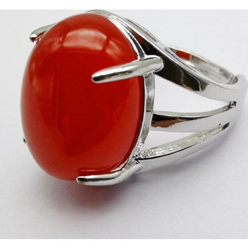 Luck Red Jad e Stone Oval Bead GEM Finger Ring Size 8-9 Jewelry For Gift X272