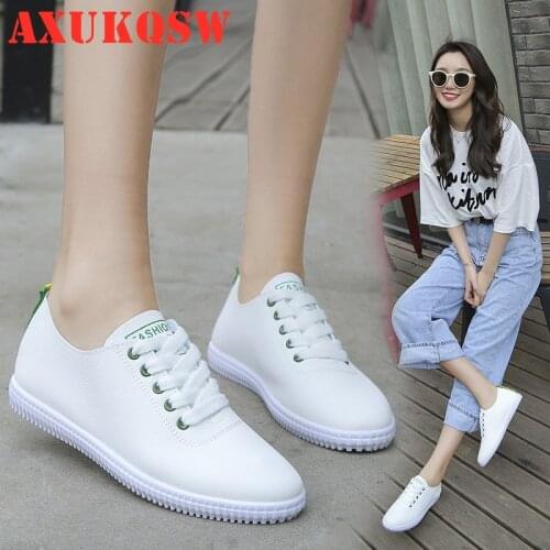 Women Sneakers White Flat Shoes Lace Up Round Toe Casual Women Shoes Fashion Breathable Women Shoes 35-40 Student running shoes