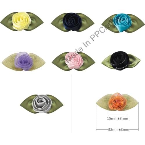 32 -15 MM Satin/Organza Ribbon Foliage Flower For Packing Cloth Hairbow DIY Crafts 200pcs Free Shipping