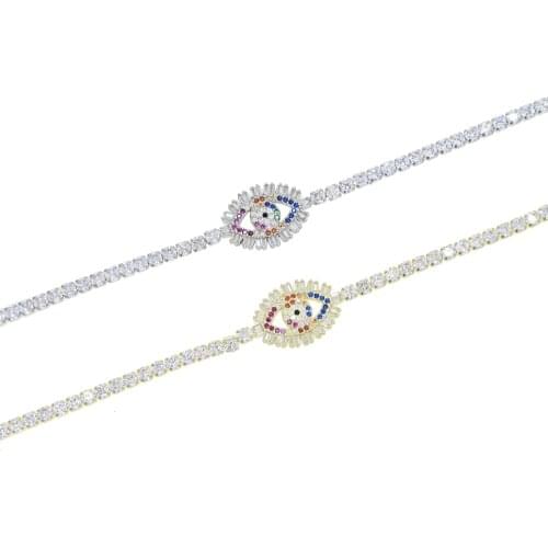 Lucky turkish evil eye design new arrived baguette cz eye charm 5A cubic zirconia 3mm cz tennis choker necklace