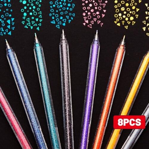 8 Colors Glitter Pen Highlighter Color Changing Flash Marker Gel Pens Drawing Scrapbook Album Journal DIY Stationery School