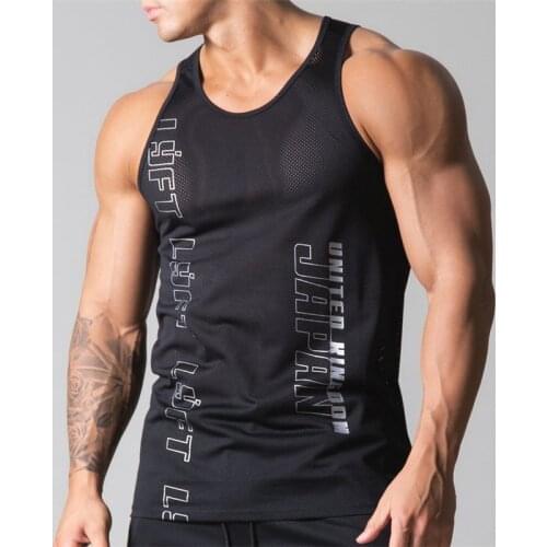 2021 Mesh Breathable Workout Gym Men Tank Top Muscle Sleeveless Sportswear Shirt Fashion Bodybuilding Singlets Fitness Vest