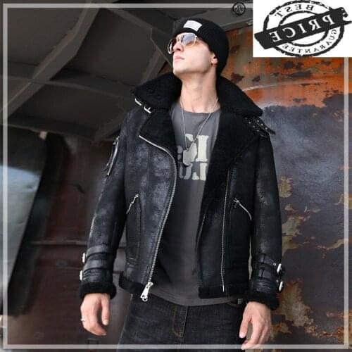 Fashion Mens Fur Coat Natural Sheep Shearling Motorcycle Leather Jacket Short Men Clothing Winter 2021 Chaquetas Hombre