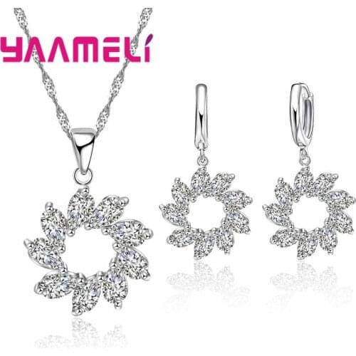 Fashion 925 Bridal Jewelry Sets For Women Accessory Cubic Zircon Earring Necklace Set Wedding Engagements Gifts