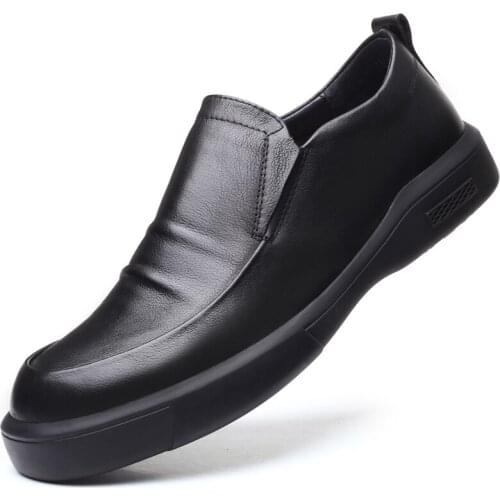 Mens Shoes Spring Black Leather Business Casual Soft Sole Shoes British Trend All-Match Leather Shoes Men