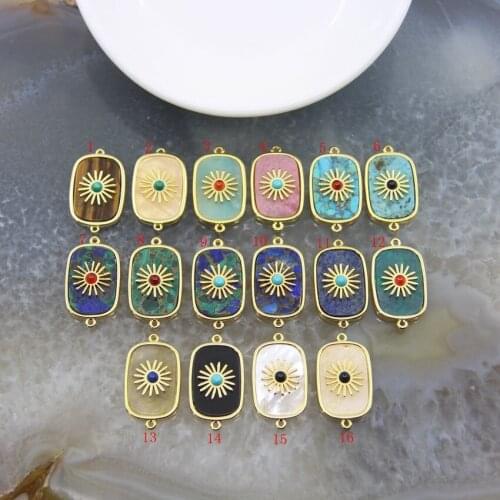 Natural Quartz Paved Sun Flower Rectangle Connector,For Women/Man Jewelry Making DIY Necklace Bracelet Earring Accessories