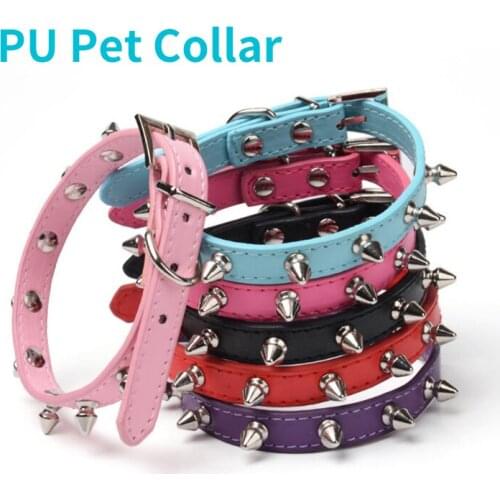 Anti Biting PU Dog Cat Collar Adjustable Electroplate Spiked Soft Comfortable Pet Collars For Small Dogs Walking Run Cats Chains