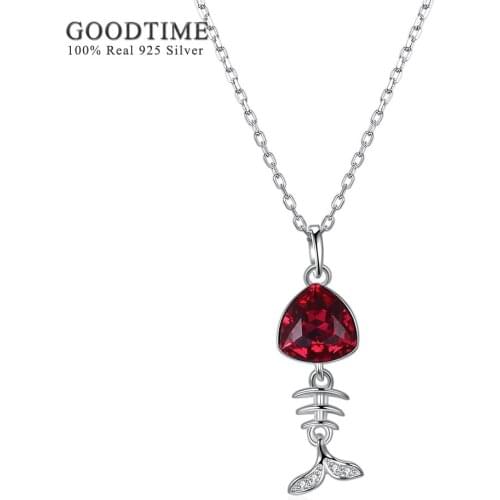 Necklace 925 Sterling Silver Jewelry Classic Red Crystal Necklace Christmas Explosion Lovely Cute Fish Crystal Pendant Necklaces
