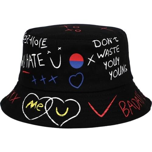 Graffiti Bucket Hat Hip Hop Casual Cotton Printed Women Panama Spring Summer Outdoor Female Fishing Cap Hiking Beach Sun Hat Bob