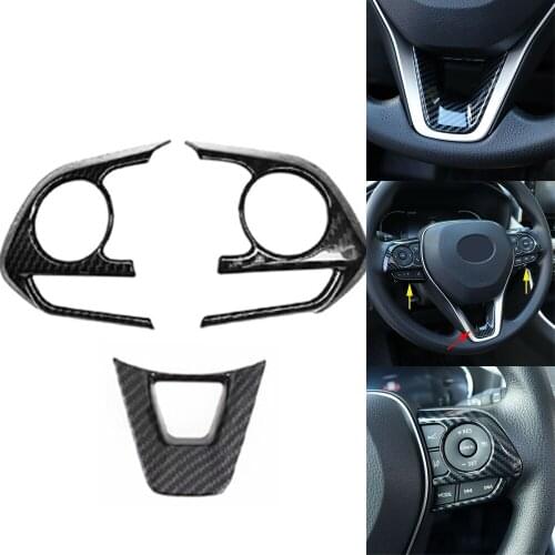 3pcs/Set Car Steering Wheel Switch Trims Carbon Fiber Style Steering Wheel Switch Trims For Toyota RAV4 2019-2020