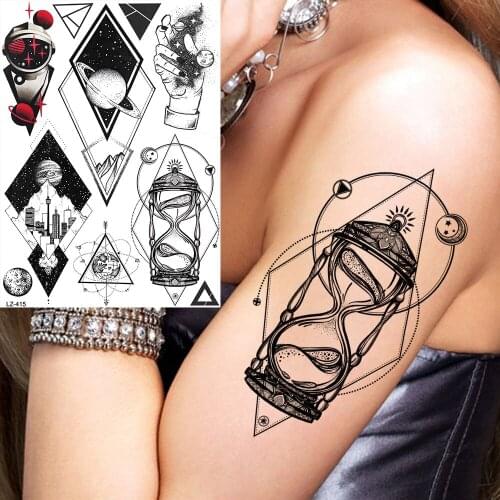 Fake Waterproof Women Geometric Tattoos Temporary Body Arm Cosmonaut Tattoo Armband Stickers Hourglass Diamond Tato Supplies