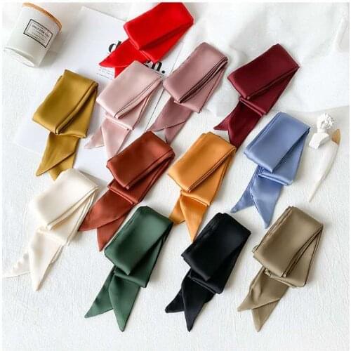 Long Skinny Hair Scarf For Women Silk Satin Headband Cute Neckerchief Solid Colors 180*5cm Fashion Bag Scarves For Ladies 2020