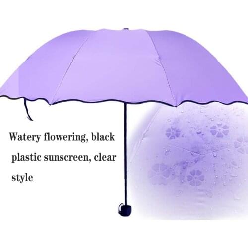 Folding dual-use umbrella Ms. Black plastic umbrella large sunscreen UV protection water flowering umbrella