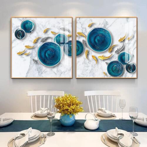 Modern Minimalist Dining Room Painting Light Fish Deer Living Room Decoration Painting Square New Chinese Style Entrance Mural