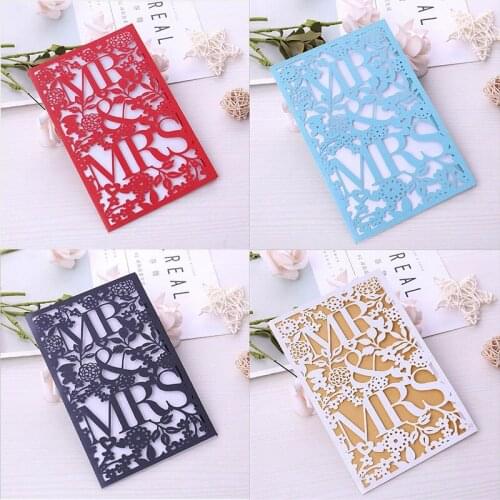 50pcs Laser Cut Wedding Invitations Card MR&MRS Elegant Flower Greeting Cards custom Envelopes Wedding Party Favors Decorations