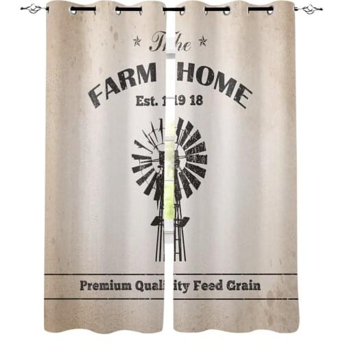 Farm Charcoal Windmill Rustic Blackout Curtains For Living Room Bedroom Window Treatment Blinds Drapes Kitchen Curtains