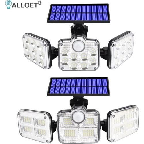 145/122LED Solar Lights Outdoor 3 Head Motion Sensor Solar Power Charge LED Outdoor Street Waterproof Remote Control Wall Lamp