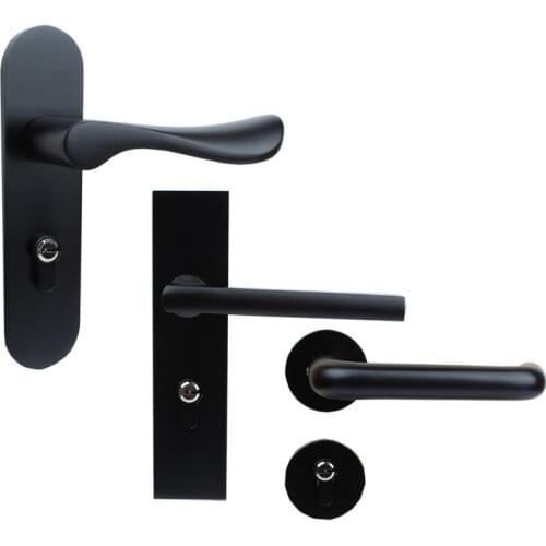 Universal aluminium interior door lock Set Black cylinder security locks Split Silent Bedroom lock door handle door hardware