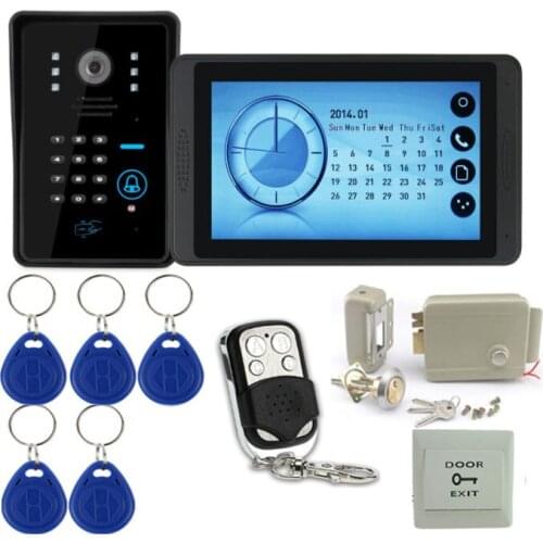 MOUNTAINONE Home Security Doorbell 7" Touch Screen Video Door Phone Support Max 32GB+700TVL HD IP55 FRID Camera +Electric lock+Exit Button